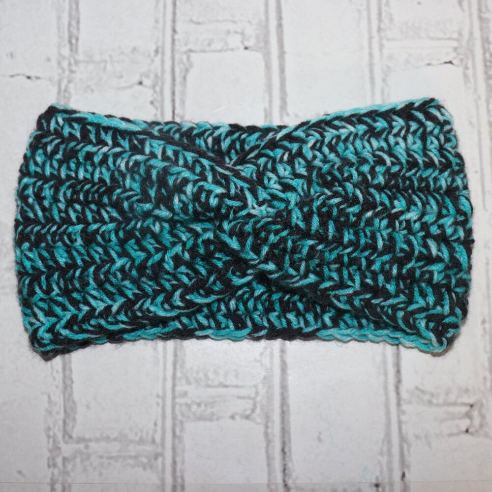 🖤💧 Aqua + Black Crochet Headband · Handmade · One Size